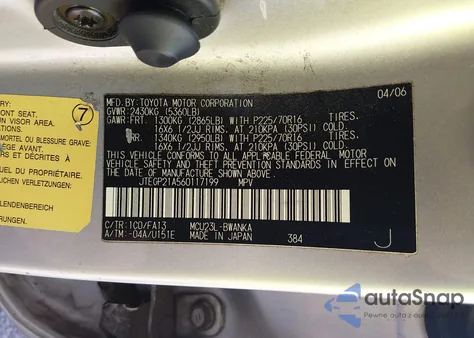 2006 Toyota Highlander Sport V6/V6 z USA, uszkodzony, nr VIN JTEGP21A560117199